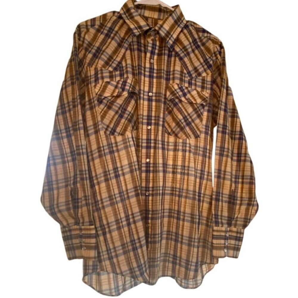 Levi’s Men’s Pearl Snap Western Shirt L Plaid Yellow Blue Cowboy Vintage Style